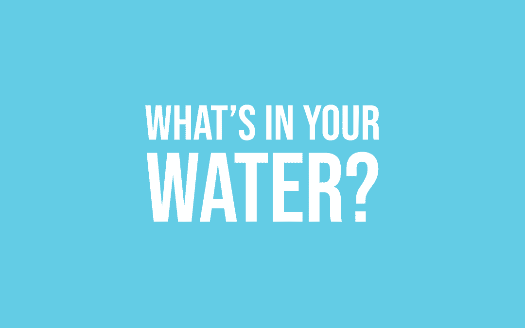 White text on blue reads "WHAT'S IN YOUR TAP WATER?" with Clean Water Co. logo in the bottom right corner.
